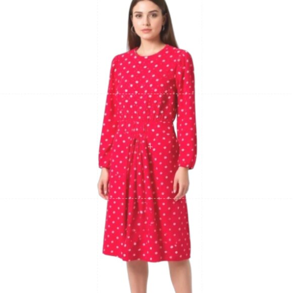 Vintage Y2K Maggy London Silk Midi Dress Women's Sz 6 Red Polka Dot Long Sleeve - Picture 6 of 16